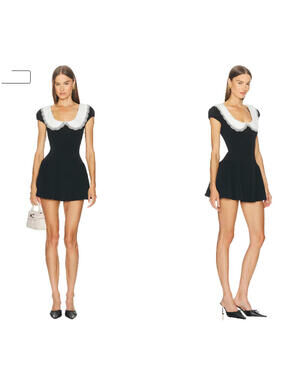 Revolve X Loba  Avery Mini Dress black ivory collar lace trim M NWT  $240msrp